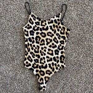 Leopard print thong ribbed bodysuit H&M